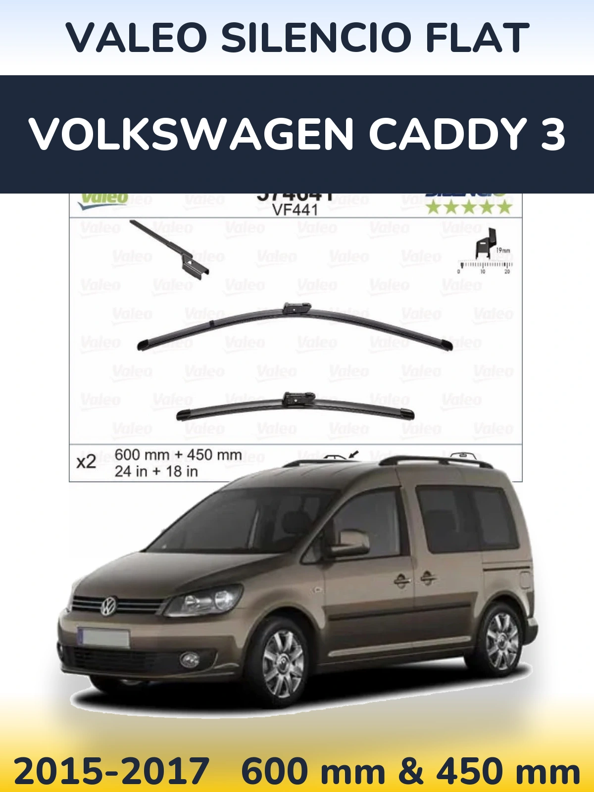 Комплект передніх щіток Valeo Silencio Flat 600 & 450 мм для Volkswagen Caddy 3 2015-2017