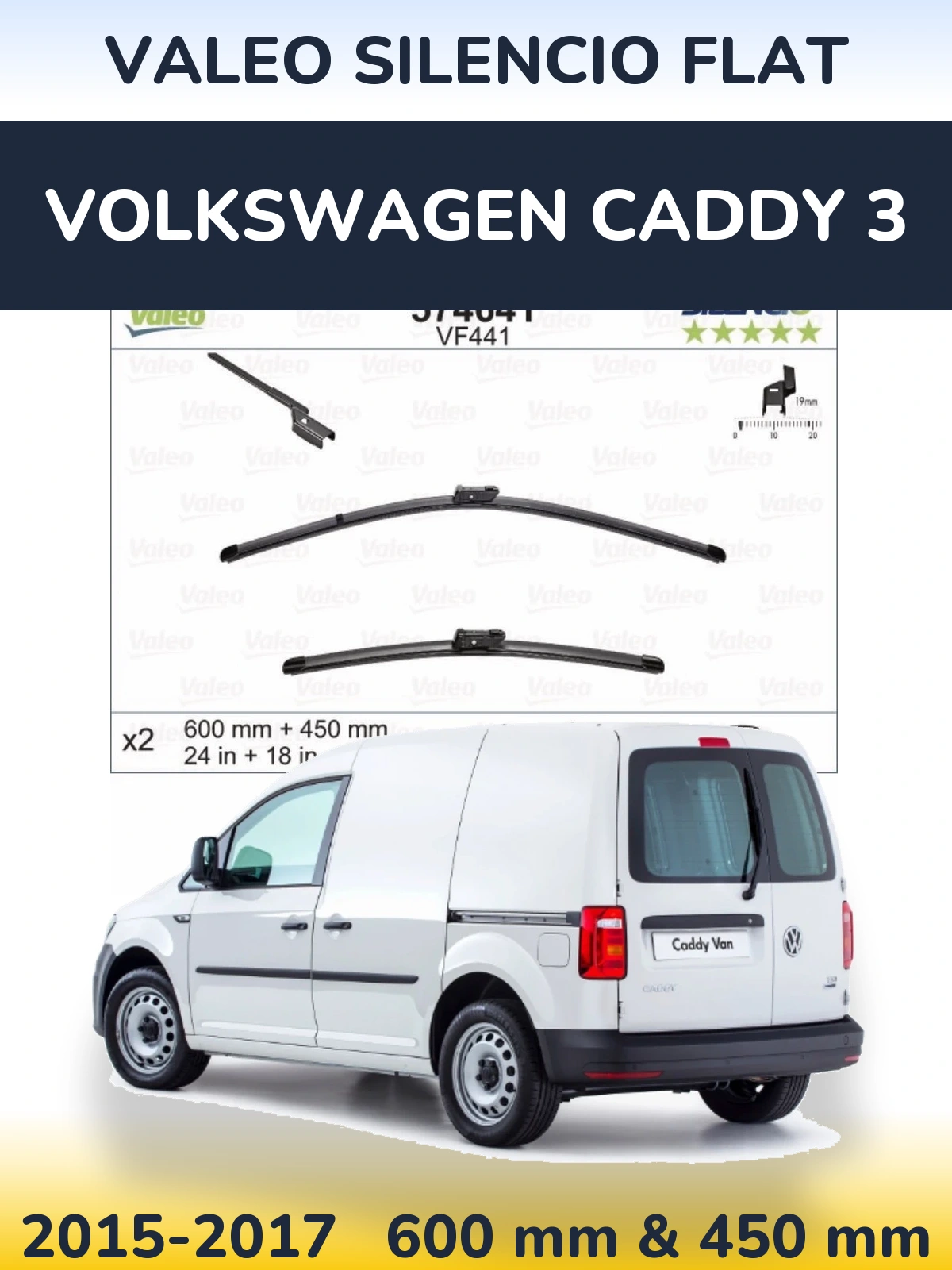 Комплект передніх щіток Valeo Silencio Flat 600 & 450 мм для Volkswagen Caddy 3 2015-2017