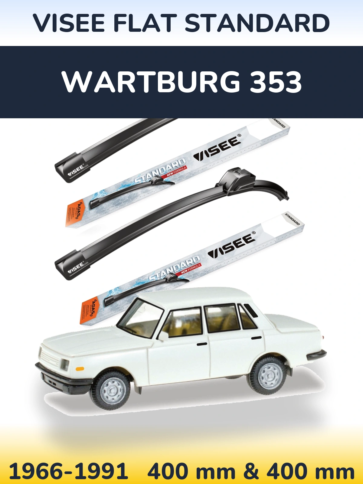 Комплект передніх щіток VISEE FLAT STANDARD 400 & 400 мм для Wartburg 353 1966-1991