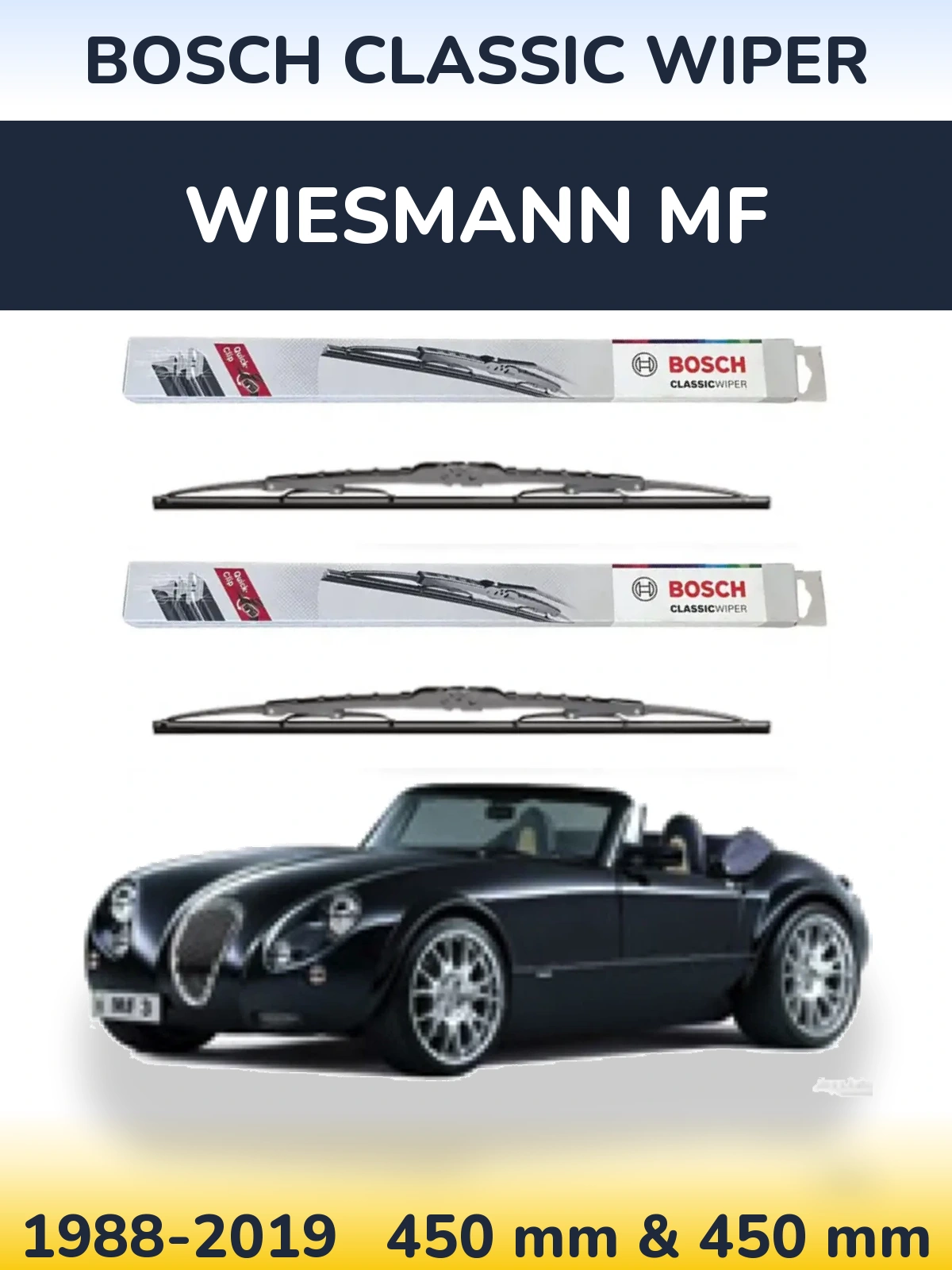 Front wiper blade set BOSCH Classic Wiper 450 & 450 mm for Wiesmann MF 1988-2019