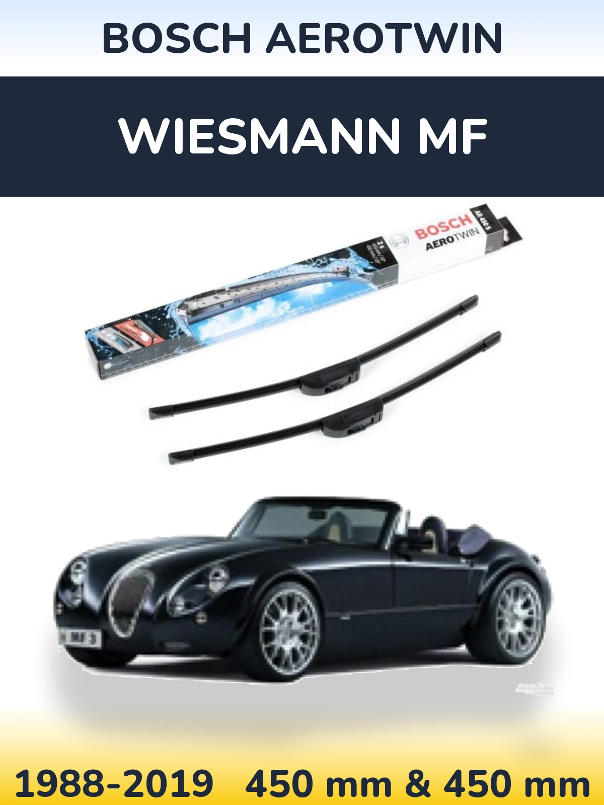 Front wiper blade set BOSCH AeroTwin 450 & 450 mm for Wiesmann MF 1988-2019