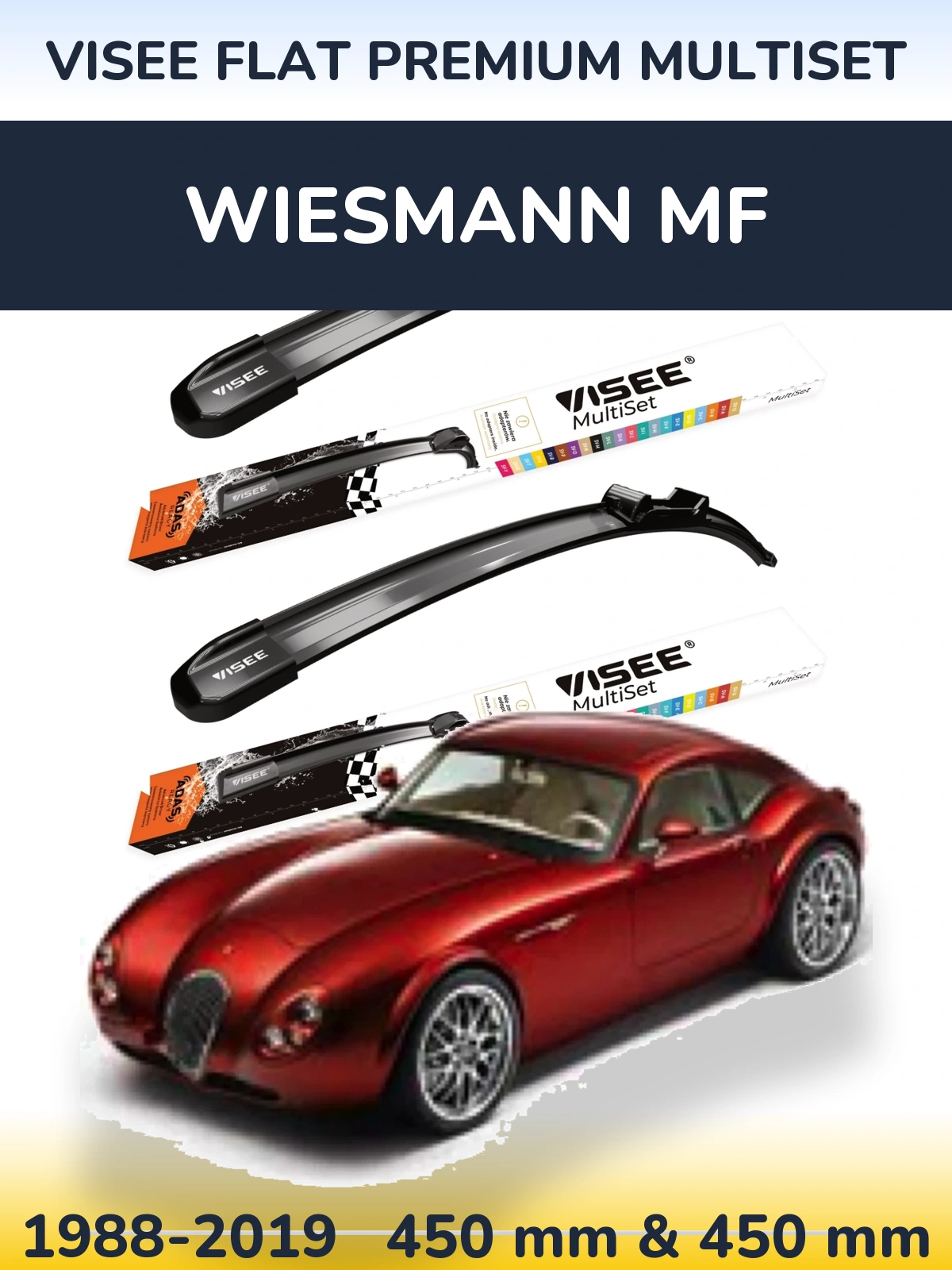 Комплект передних дворников VISEE FLAT PREMIUM MultiSet 450 & 450 мм для Wiesmann MF 1988-2019