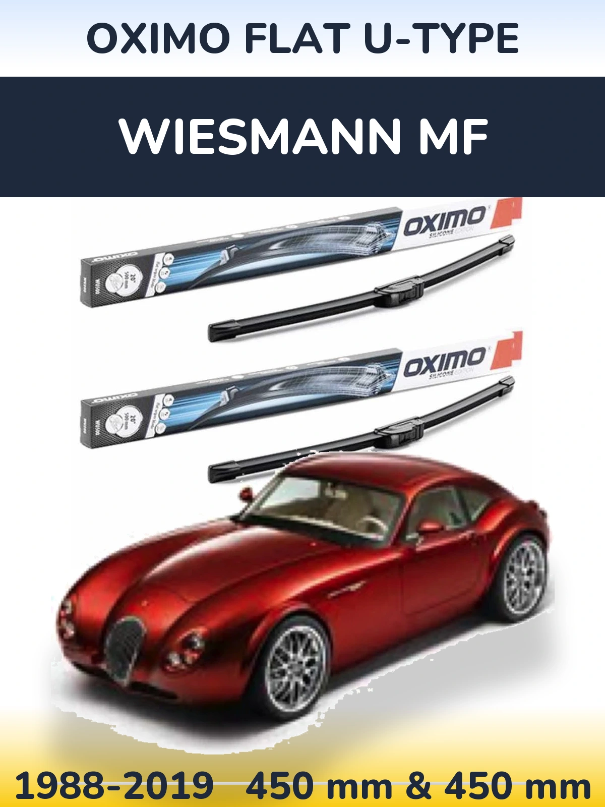 Front wiper blade set Oximo Flat U-type 450 & 450 mm for Wiesmann MF 1988-2019