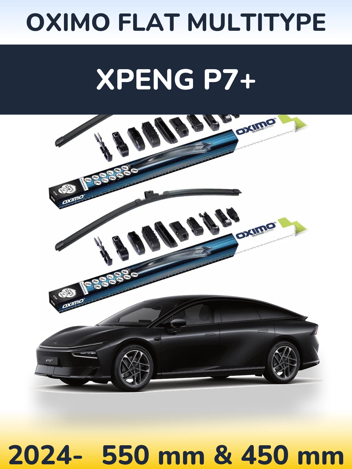 Front wiper blade set Oximo Flat MultiTipoe 550 & 450 mm for XPENG P7+ 2024-2026
