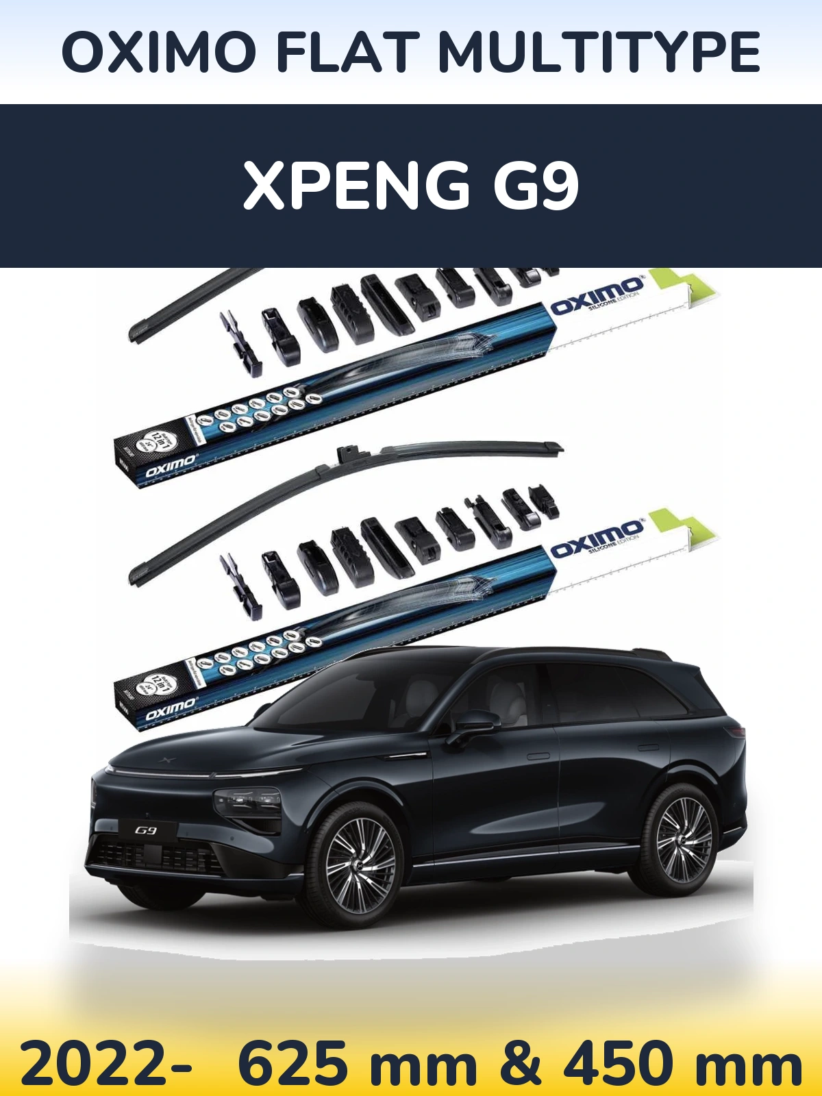 Front wiper blade set Oximo Flat MultiTipoe 600 & 450 mm for XPENG G9 2022-2026