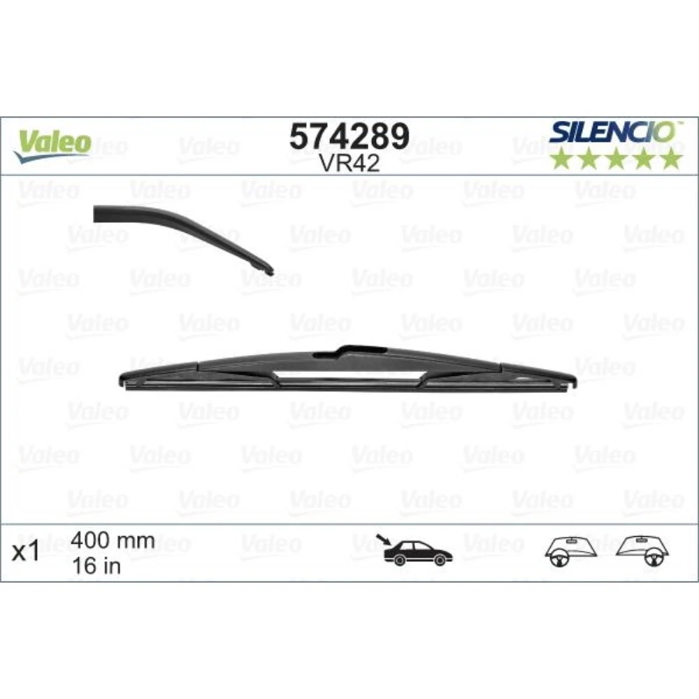 Rear wiper blade Valeo Silencio Rear 400 mm for Peugeot 207+ Plus 2012-2015