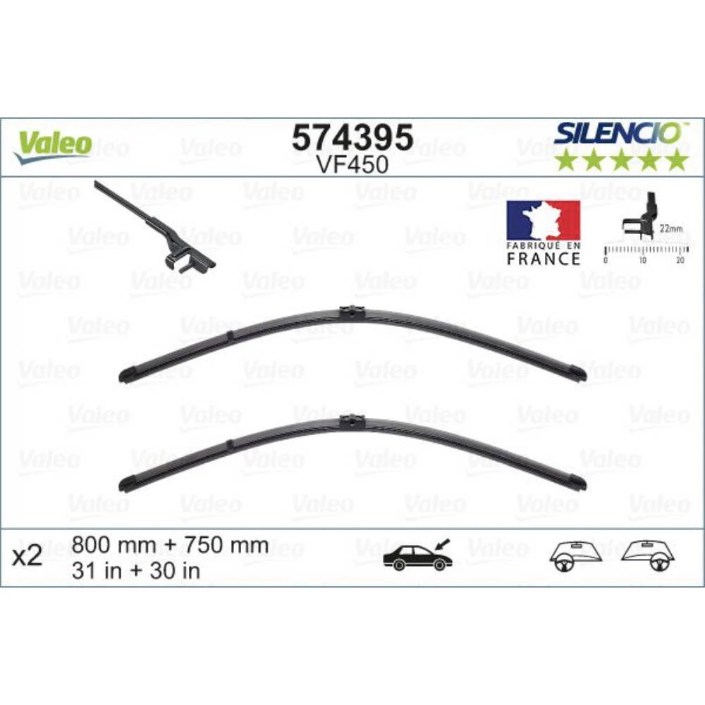 Front wiper blade set Valeo Silencio Flat 800 & 750 mm for Citroen C4 Grand Picasso 2007-2008
