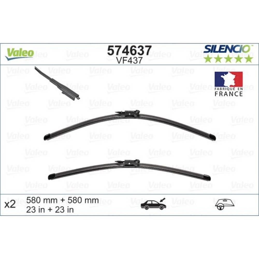 Front wiper blade set Valeo Silencio Flat 580 & 580 mm for Cadillac BLS 2008-2010