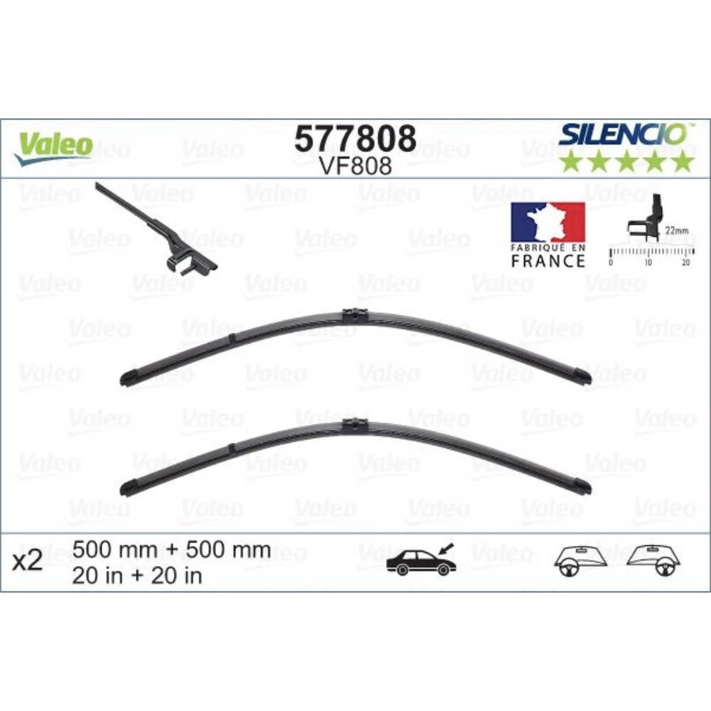 Front wiper blade set Valeo Silencio Flat 500 & 500 mm for Mercedes SLS Class 2010-2015