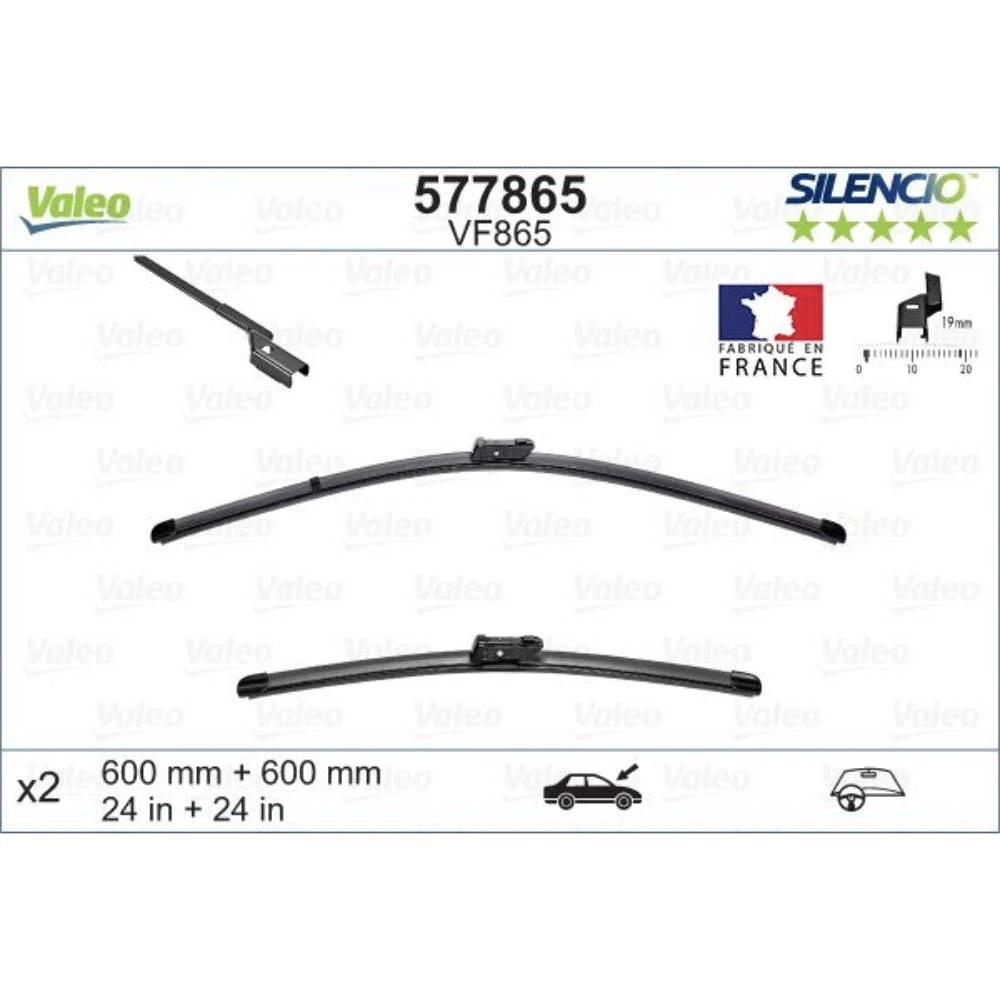 Front wiper blade set Valeo Silencio Flat 600 & 600 mm for Mercedes CLS Class Shooting Brake 2014-2017