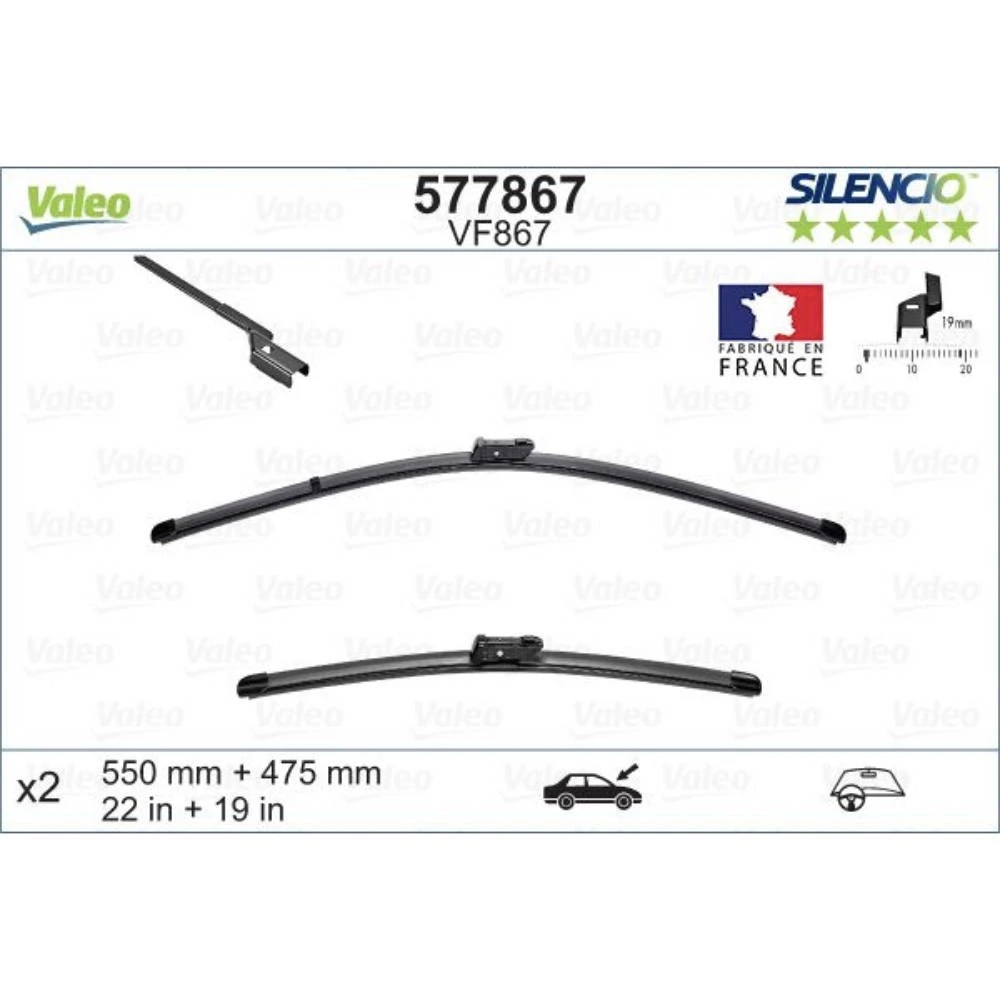 Front wiper blade set Valeo Silencio Flat 550 & 475 mm for Jeep Renegade 2014-2026