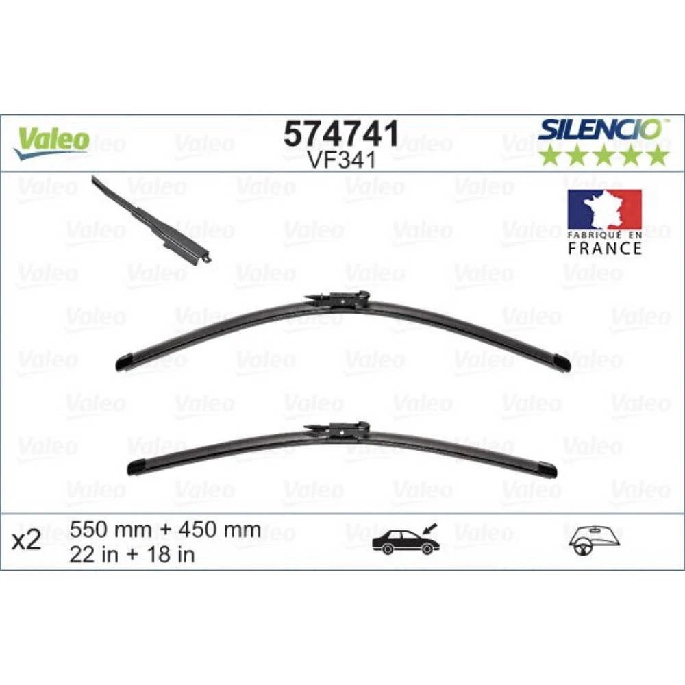 Front wiper blade set Valeo Silencio Flat 550 & 450 mm for BMW 2 Series 2013-2021