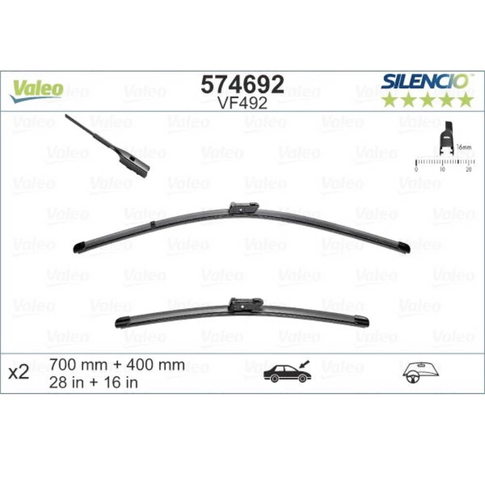 Front wiper blade set Valeo Silencio Flat 700 & 400 mm for DS DS7 Crossback 2017-2026
