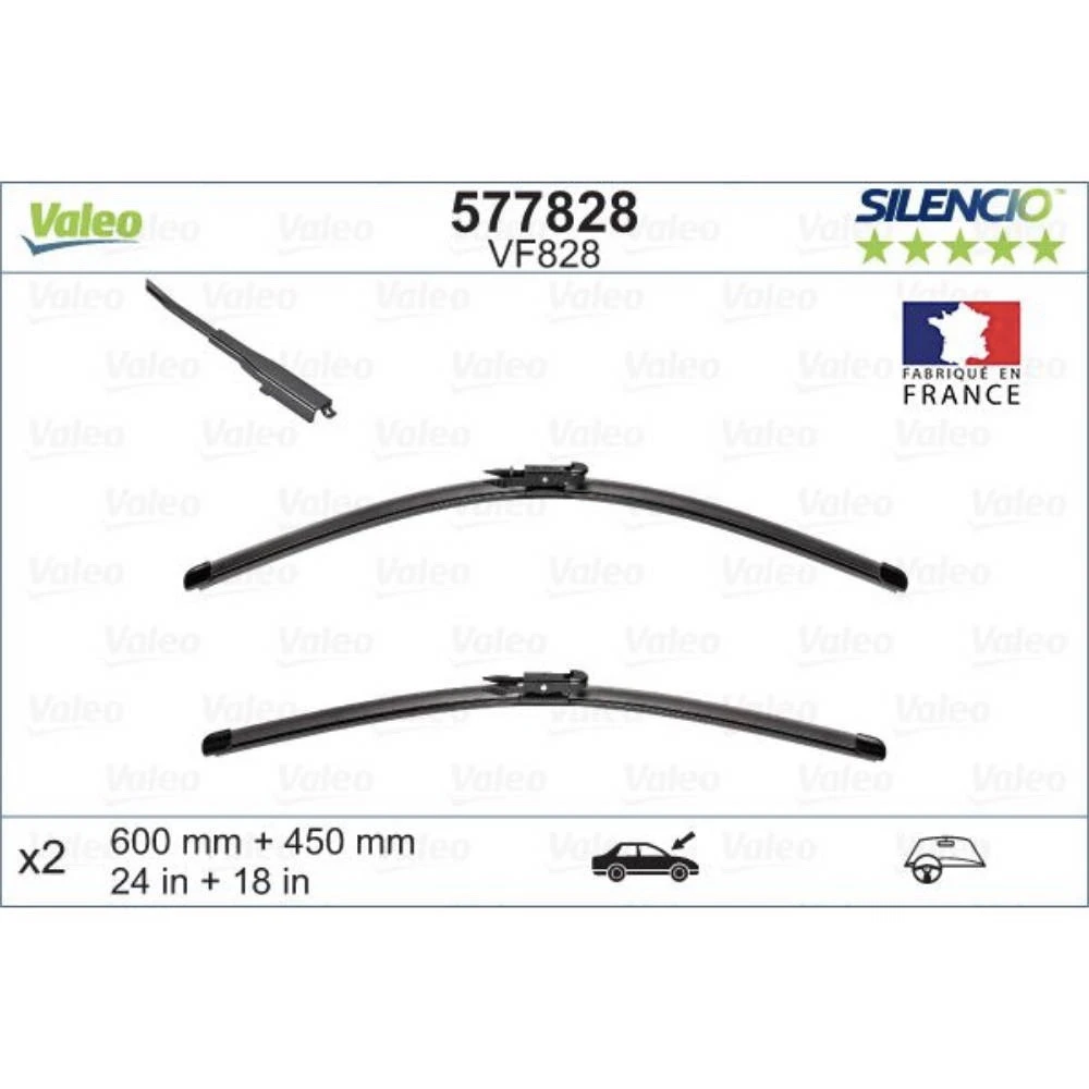 Front wiper blade set Valeo Silencio Flat 600 & 450 mm for Jaguar XF 2008-2015